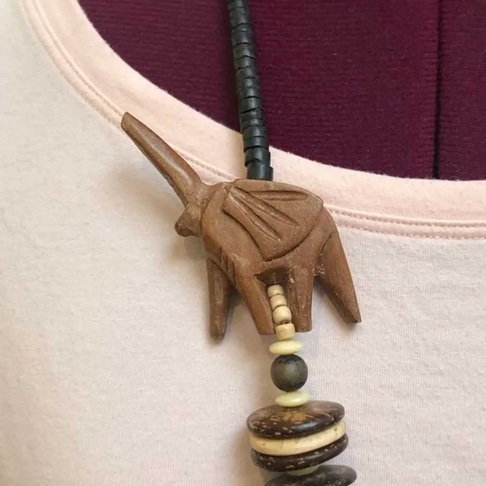 Vintage African Animals Safari Wood Wooden Statement‎ Bohemian Necklace